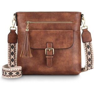 KASQO Soft Vegan Leather Crossbody Bag for Women, Roomy Purse with Guitar Strap